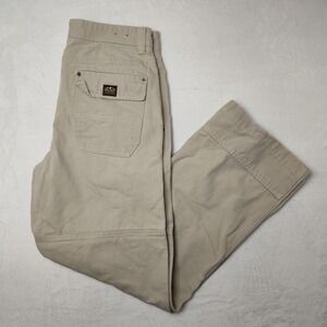 Eddie Bauer Ranger Pants Mens 35x32 Beige Canvas Workwear Hiking Double Knee